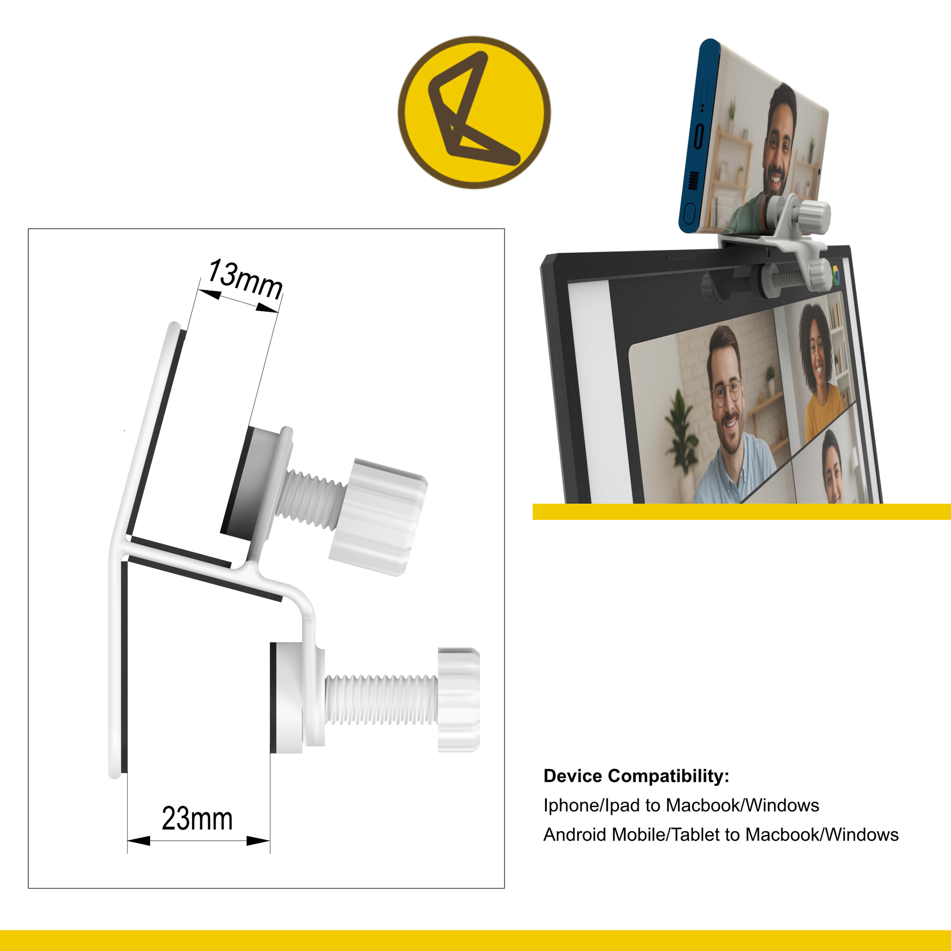 Universal Laptop & Desktop Mount for Phones & Tablets- 3D Printed